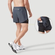 男士假两件短裤运动速干透气防走光健身休闲高弹力双层跑步三分裤