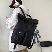 日系潮牌双肩包女高中大学生韩版工装，书包男大容量方形旅行电脑包