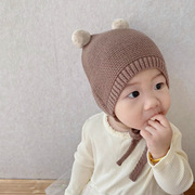 婴儿帽子ins韩国婴幼儿套头帽，男女宝宝针织帽可爱护耳婴儿毛线帽