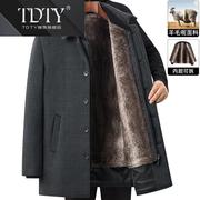 TDTY爸爸冬装毛呢外套男中长款加绒加厚夹克中老年羊毛呢子大衣