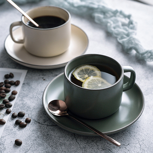 北欧哑光咖啡杯碟家用复古下午茶具套装，ins网红精致花茶杯陶瓷杯
