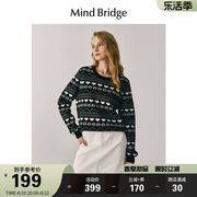 mindbridge百家好女装，春季圆领套头针织衫，2024复古显瘦毛衣