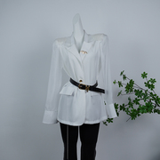2023初秋韩版透气雪纺长袖，拼接时尚白色，小西装薄外套女装上衣