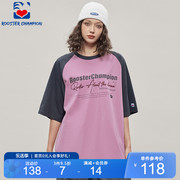 公鸡冠军短袖T恤男夏季宽松粉红色拼接插肩袖印花情侣上衣潮