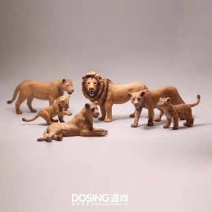 仿真动物一家系列狮子，小狮子雄狮狮群塑料模型，玩具手办摆件