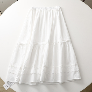 甜美减龄少女感蛋糕裙2024夏学院风文艺范中长款半身裙白裙子