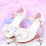 女童公主鞋模特走秀演出鞋白色礼服花童鞋，洋气儿童水晶鞋包头单鞋