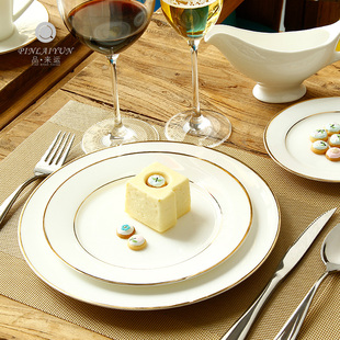 西餐盘套装欧式餐具方形牛排盘子叉面包碟陶瓷碟平盘意面盘金边