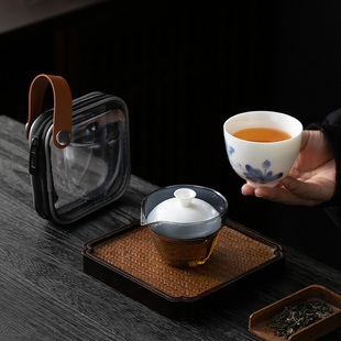快客杯一壶一杯个人专用白瓷便携式旅行茶具青花瓷手抓泡茶壶茶杯