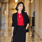 杨门黑色休闲小西外套，女春季2024韩版设计感一粒扣职业装西装