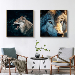 狼装饰画野兽凶猛挂画现代简约极简壁画卧室，餐厅客厅沙发背景墙画