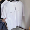小清新！！日系单 男女干净纯白色简约字母印花圆领基础短袖T恤衫