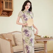 旗袍年轻款花色夏季复古中长款短袖中国风古典新中式高级感小个子