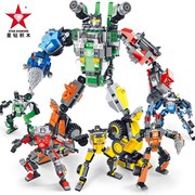 星钻积木拼装积变战士男孩子，变形机器人金刚恐龙中国积木玩具拼图