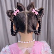 儿童可爱立体双面兔耳朵蝴蝶结发夹小女孩抓夹明星同款头饰发