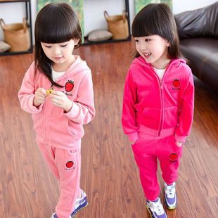 韩系女童装秋装金丝绒套装宝宝春秋时尚运动服两件套儿童天鹅绒外