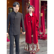 2024新娘订酒结婚红色大衣呢子，高级感新中式，毛呢外套女秋冬季