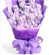 七夕情人节卡通花束 紫色泰迪熊公仔花束 小熊花束生日创意礼物