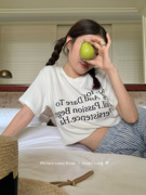 ovinsyang白色字母t恤女短袖，纯棉2023年气质甜美体恤上衣