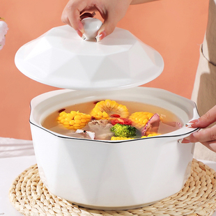 10.5英寸双耳锅陶瓷家用大号，汤碗汤盆大碗创意，日式泡面碗单个带盖