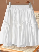 白色雪纺半身裙女夏季高腰宽松显瘦显高伞裙百褶裙a字短裙子