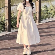 日系女大童连衣裙夏季甜美可爱方领泡泡袖裙子法式超仙学生仙女裙