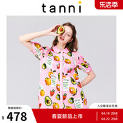 tanni夏季裙子减龄水果印花娃娃领甜美女士，衬衫连衣裙tk11dr053a