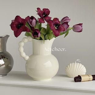 创意法式复古白色陶瓷，花瓶摆件客厅，插花简约轻奢高级感家居装饰品