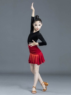拉丁舞服女童春秋表演比赛演出少儿练功服长袖，拉丁舞蹈裙流苏分体