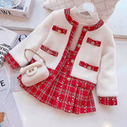 2022冬季韩版女童小香风套装女童加棉上衣加短裙两件套58295