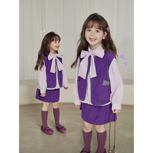 NAIXIBABY｜本期b入！女童时髦格纹拼接紫色马甲+半身裙/带短裤