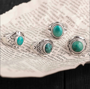 尼泊尔手工925银饰品镶嵌绿松石戒指女男 开口创意复古藏式民族风