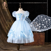 艾莎公主裙夏款女童爱莎迪士尼正版，冰雪奇缘发光儿童，拖地礼服裙子