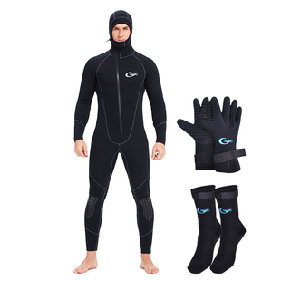 57mm加绒加厚防寒保暖长袖，连帽胶衣湿式潜水服男女连体冬泳泳衣