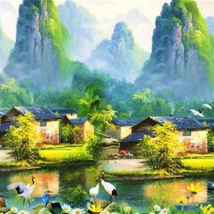 桂林山水大型壁画客厅沙发电视背景墙布山清水秀漓江风景墙纸定制