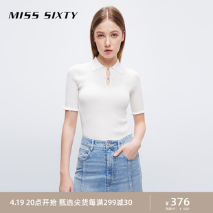 新中式Miss Sixty夏季套头针织衫女弹力毛织木耳花边优雅气质
