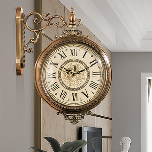 美式欧式复古双面挂钟，两面钟表挂表家用时钟，现代简约大气豪华高端