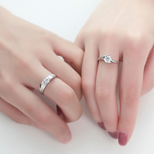 925纯银仿真钻石戒指女一对大钻戒男士，结婚求婚订婚情侣对戒婚礼