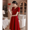 敬酒服新娘平时可穿酒红色甜美订婚连衣裙2022别致时尚红裙子