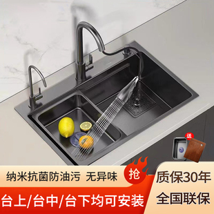 纳米加厚304不锈钢水槽大单槽手工厨房加厚洗菜盆家用洗手洗碗池