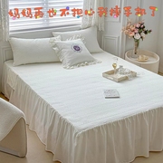 韩国纯色a类水洗麻棉，夹棉床裙款三件套加厚双人，床垫床套四季通用