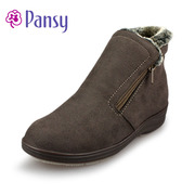 pansy女秋冬短靴冬靴圆头坡跟防水保暖加厚女雪地靴4582