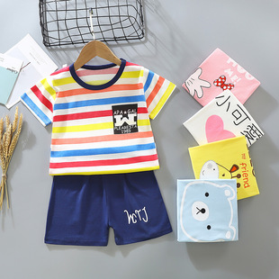 儿童夏季套装纯棉宝宝短袖，t恤薄款夏装，0-1-3-5岁男孩女童婴儿衣服