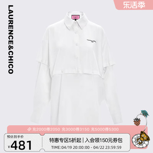 laurence&chico衬衫白色不规则长袖，休闲上衣女2023夏季l&c