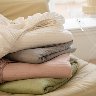 日式简约纯色全棉绗缝夹棉床笠360全包纯棉床垫保护套床罩加高32