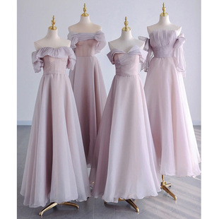 紫色伴娘服显瘦2024春季婚礼，小众高级姐妹团，礼服裙女简约长款
