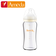 ameda240ml玻璃奶瓶储奶瓶，高透宽口径一体，成型送奶嘴硅胶垫
