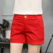 女士短裤夏季2022纯棉外穿大码红色显瘦百搭韩版西装休闲热裤