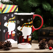 爱屋格林美式卡通带盖陶瓷马克杯大容量办公室家用圣诞水杯咖啡杯