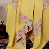 克什米尔pashmina羊绒微针宽边手绣保暖加密围巾大披肩时尚姜黄色